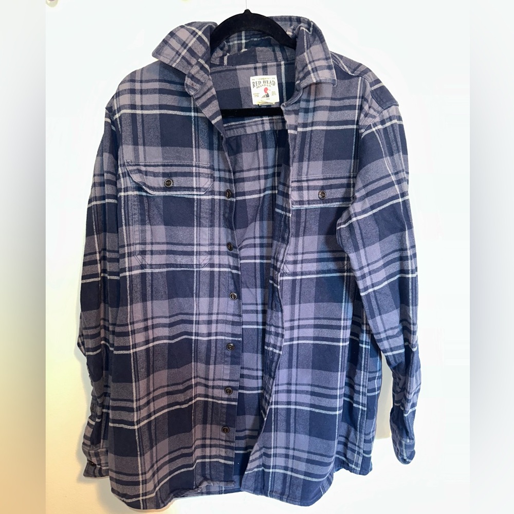 RedHead Navy and White Plaid Men's Flannel Shirt size Large Tall